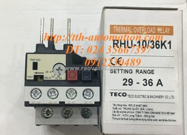 Rơ le nhiệt teco rhu-10/36k1 lắp cho contactor: cu11/16//22/32