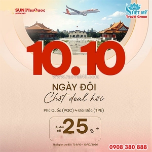Sun phuquoc airways ưu đãi ngày 10/10 đi đài bắc