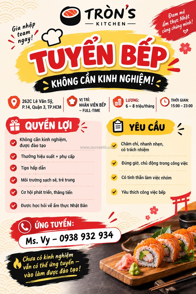 Tròn's kitchen tuyển bếp – không cần kinh nghiệm!