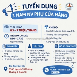 Tuyển 01 nam nhân viên phụ cửa hàng – quận 10