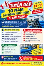 Tuyển 10 nam lao động phổ thông đi làm ngay