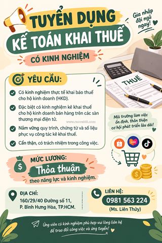 Tuyển kế toán khai thuế bình hưng hòa
