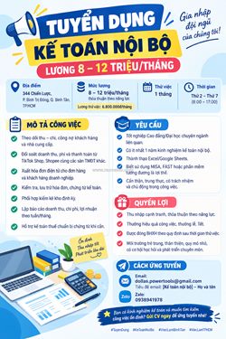 Tuyển kế toán nội bộ bình tân (lương 8-12tr)