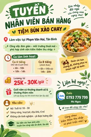 Tuyển nhân viên bán hàng tân bình