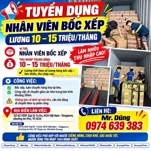 Tuyển nhân viên bốc xếp bình dương