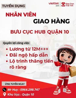 Tuyển nhân viên giao hàng bưu cục hub q10