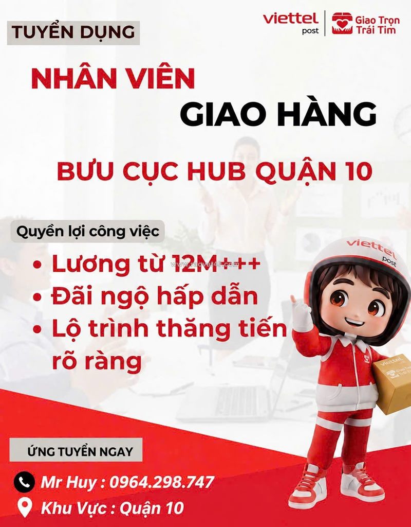 Tuyển nhân viên giao hàng bưu cục hub q10