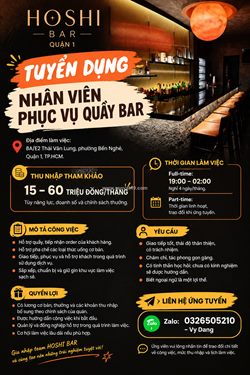 Tuyển nhân viên phục vụ quầy bar quận 1