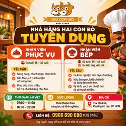 Tuyển nhân viên phục vụ và nhân viên bếp bình tân