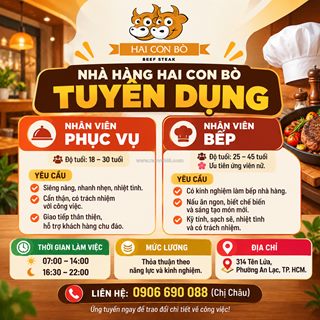 Tuyển nhân viên phục vụ và nhân viên bếp bình tân