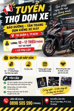 Tuyển thợ dọn bảo dưỡng, tân trang xe máy q6