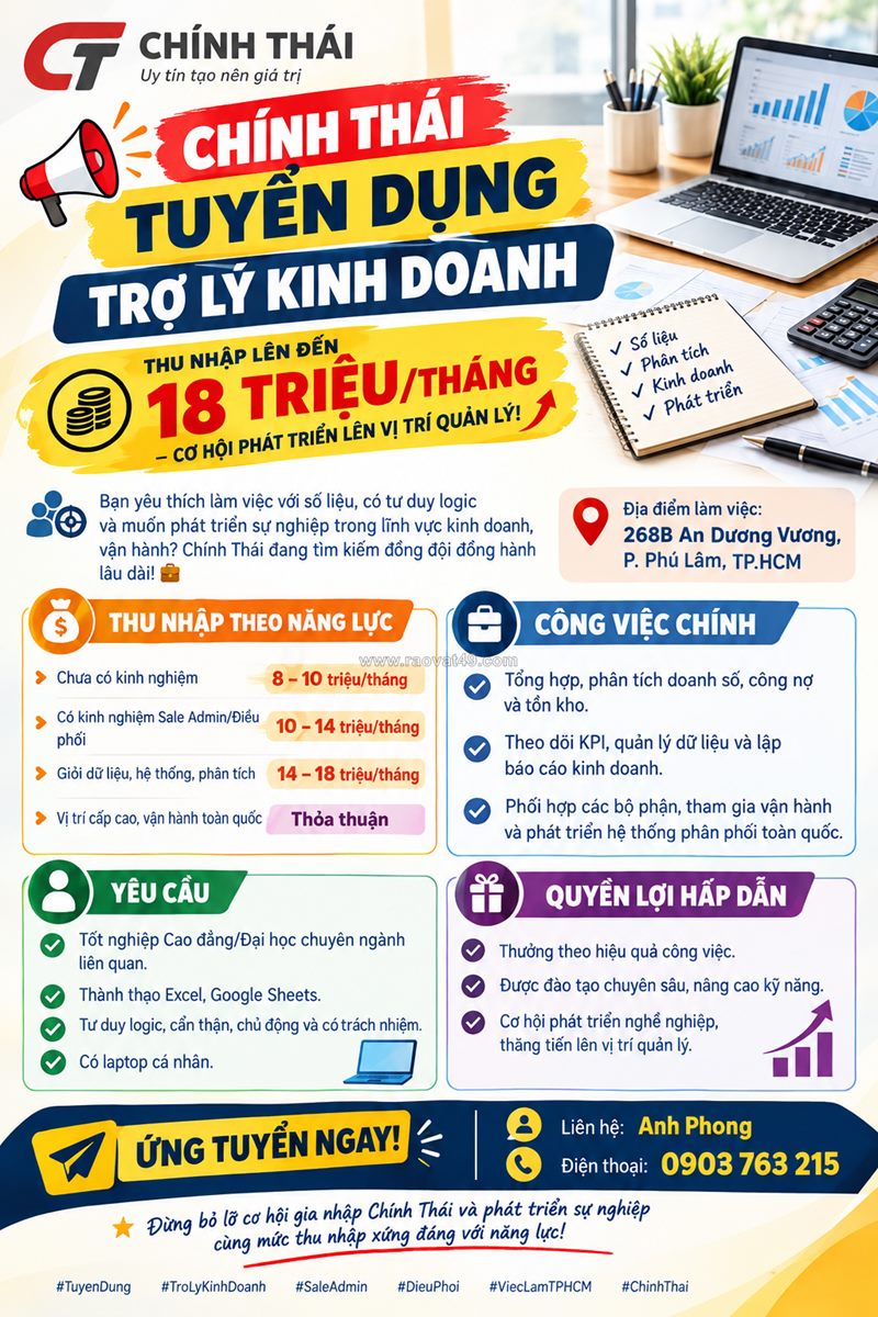 Tuyển trợ lý kinh doanh quận 6