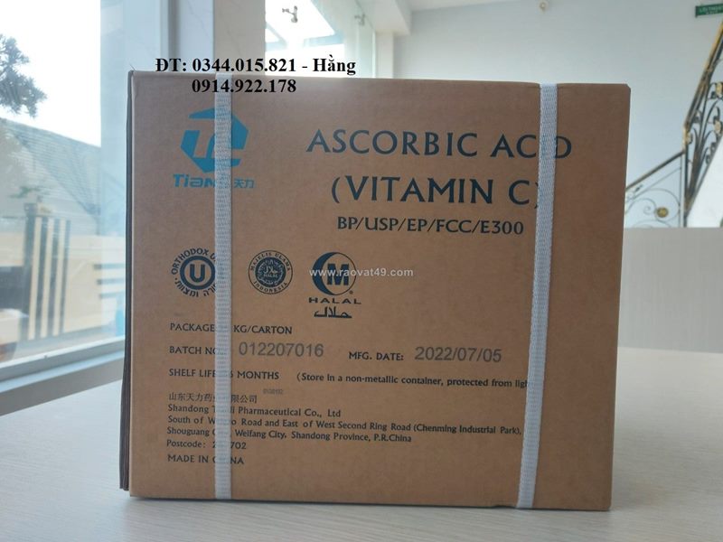 Vitamin c, ascorbic acid 99%, tăng đề kháng, cho thú y và thủy sản