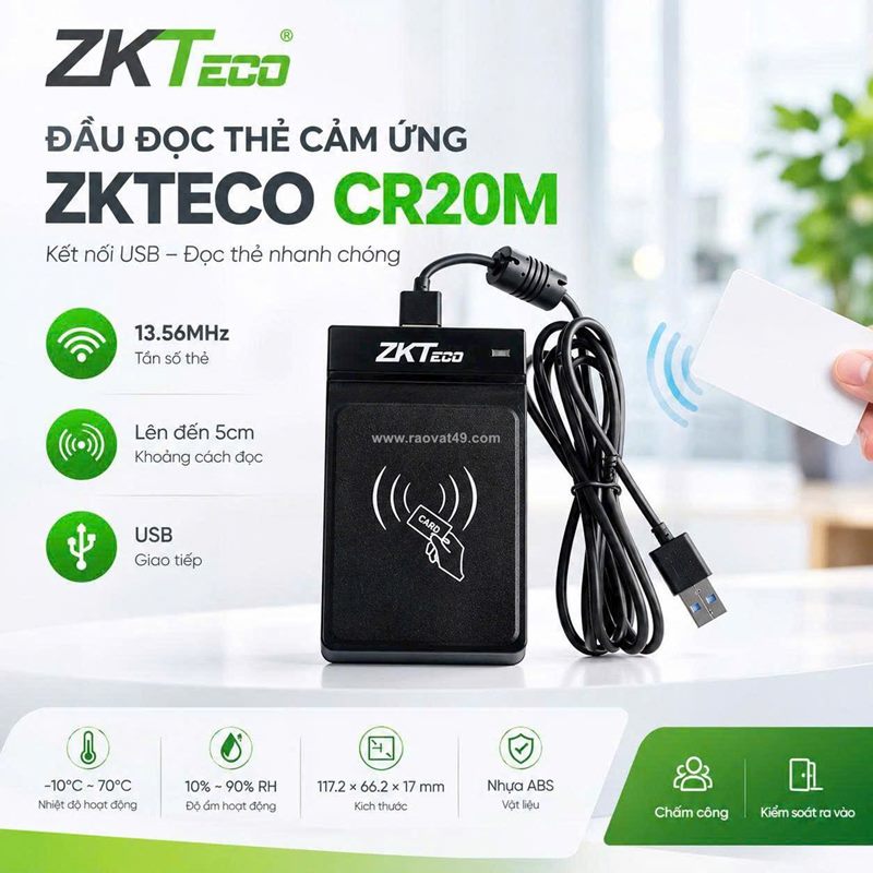 Zkteco cr20m – đầu đọc thẻ cảm ứng nhỏ gọn, tiện lợi!