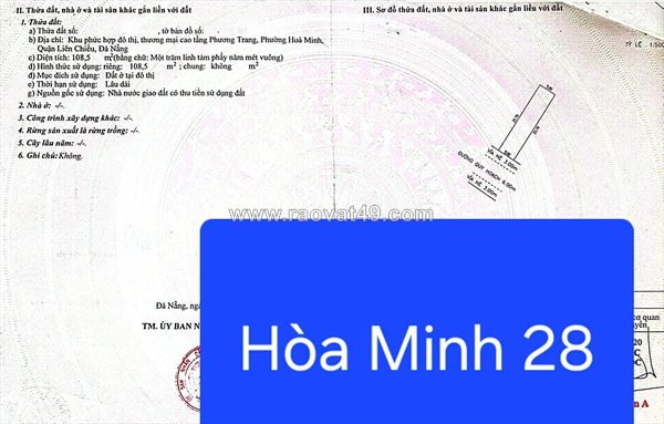💥bán đất đường hoà minh 28 - dt: 108,5m2 - ngay nguyễn sinh sắc