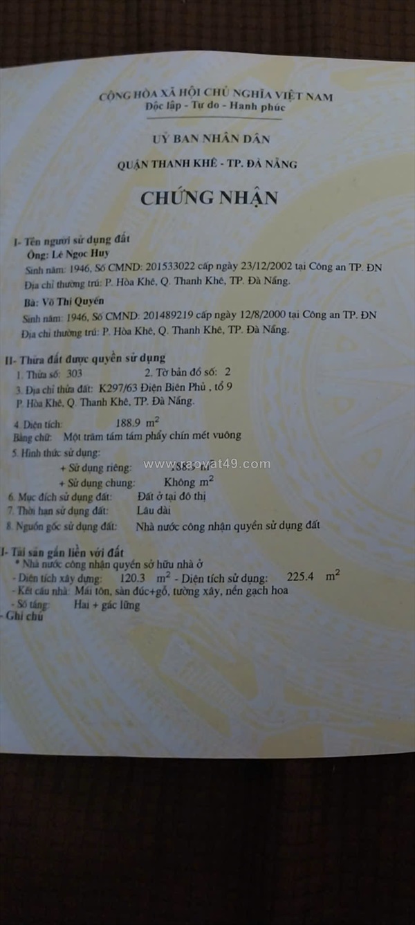 Bán đất tặng nhà – cù chính lan, thanh khê đà nẵng – giá 16 tỷ