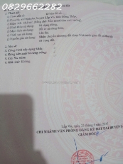 Bán đất thổ cư định an,lấp vò đt. mặt tiền chợ cái dầu bé. sổ hồng 48m2, giá
