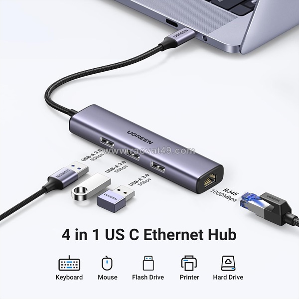 Bộ chia hub usb-c → 3 usb 3.0 + lan ugreen (60600) – nhỏ gọn mà đa năng!
