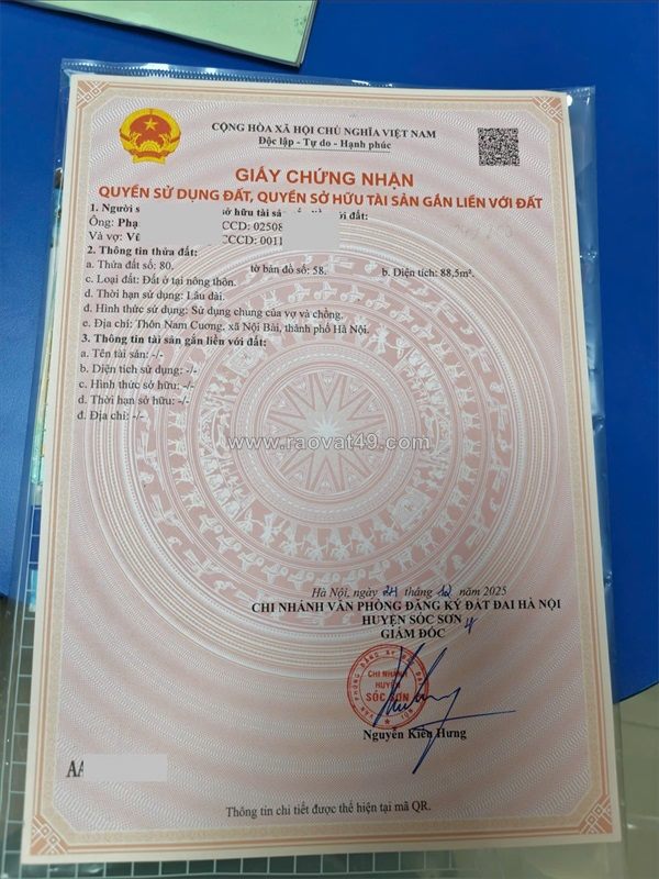 Cần bán bán đất sổ đỏ chính chủ vị trí đắc địa tại thôn nam cương, huyện sóc