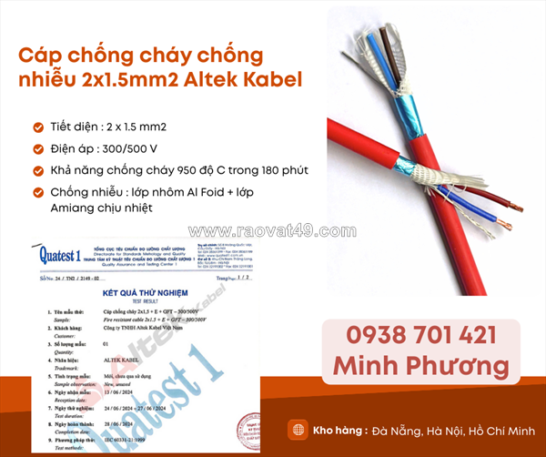Cáp chống cháy chống nhiễu 2x1.5 altek kabel phân phối đà nẵng, hà nội, hồ chí minh
