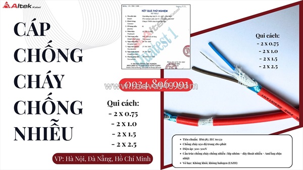 Cáp chống cháy chống nhiễu 2x1.5 mm2 sẵn đà nẵng, hồ chí minh, hà nội