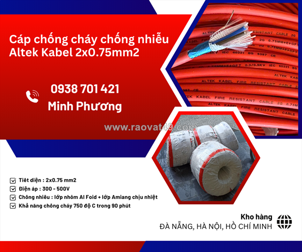 Cáp chống cháy chống nhiễu altek kabel 2x0.75mm2 phân phối ninh thuận, vũng tàu