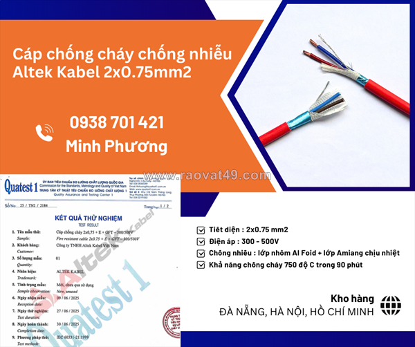 Cáp chống cháy chống nhiễu altek kabel 2x0.75mm2 phân phối ninh thuận, vũng tàu