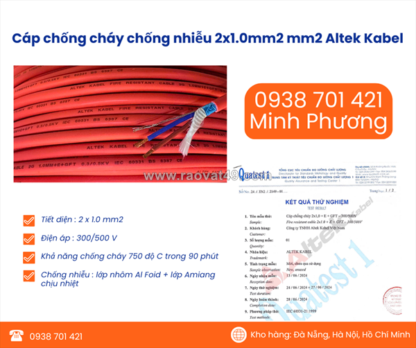 Cáp chống cháy chống nhiễu altek kabel 2x1.0 mm2 chính hãng đà nẵng, huế, bình định