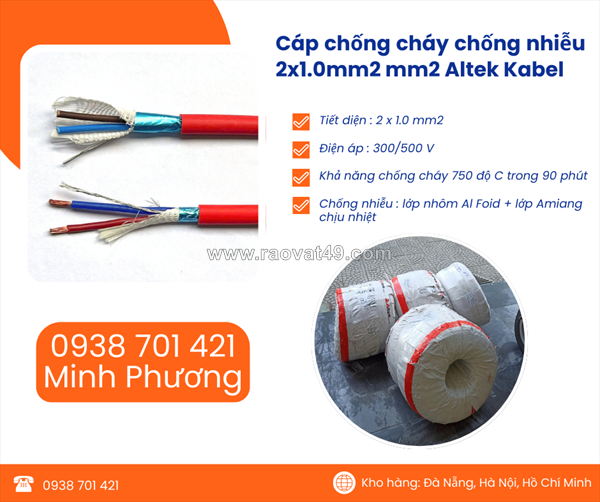 Cáp chống cháy chống nhiễu altek kabel 2x1.0 mm2 chính hãng đà nẵng, huế, bình định