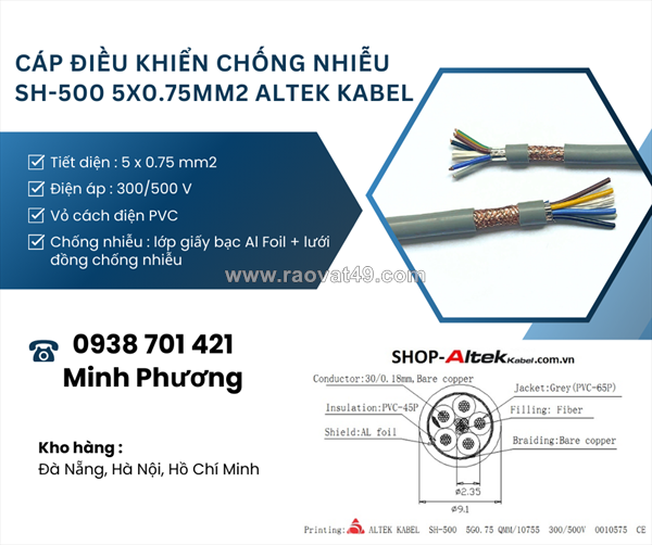 Cáp điều khiển chống nhiễu sh-500 5x0.75mm2 tây ninh, đồng nai, bà rịa – vũng tàu