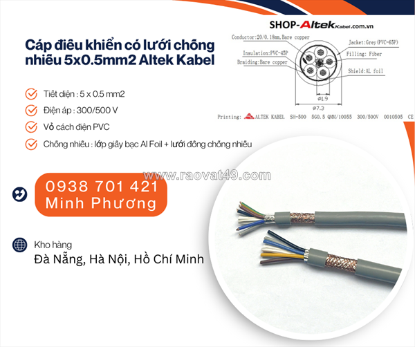 Cáp điều khiển có lưới chống nhiễu 5x0.5mm2 altek kabel hồ chí minh, bình dương, bình phước