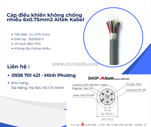 Cáp điều khiển không chống nhiễu altek kabel 6x0.75mm2 đà nẵng, hà nội, hồ chí minh