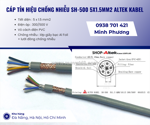 Cáp tín hiệu chống nhiễu sh-500 5x1.5mm2 altek kabel đà nẵng, cần thơ, kiên giang