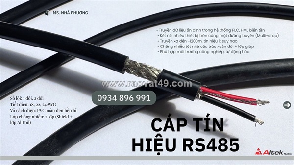 Cáp truyền thông rs485 1pr & 2pr –24awg – có hàng nghệ an, hà tĩnh, thanh hóa