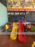 Cầu trượt đôi giá rẻ, cầu trượt mầm non 2 máng nhựa cao cấp