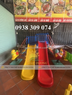 Cầu trượt đôi giá rẻ, cầu trượt mầm non 2 máng nhựa cao cấp