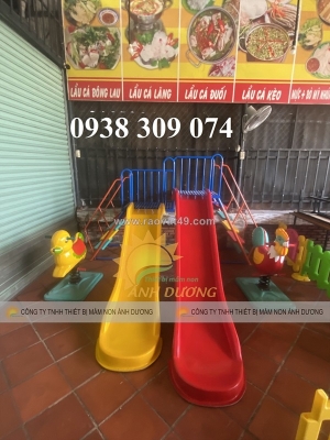 Cầu trượt đôi giá rẻ, cầu trượt mầm non 2 máng nhựa cao cấp
