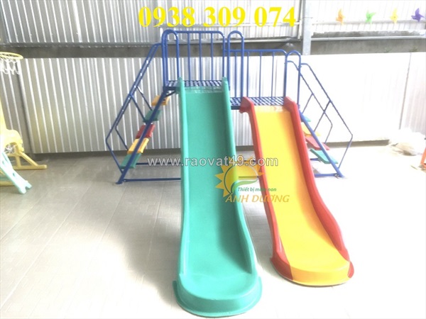 Cầu trượt đôi giá rẻ, cầu trượt mầm non 2 máng nhựa cao cấp
