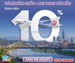 China airlines giảm 10% giá vé máy bay đi đài bắc