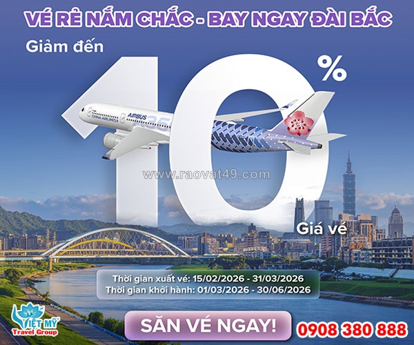 China airlines giảm 10% giá vé máy bay đi đài bắc
