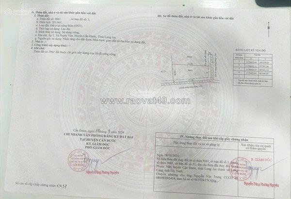 Chính chủ bán đất thổ cư sẵn sổ 2 mặt tiền duy nhất phước vân-cần đước-long an