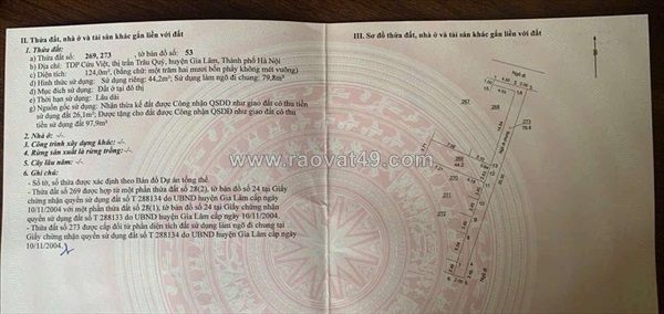 Chính chủ cần bán 44.2 m2 đát gia lâm, giá chỉ 6.6 tỷ, lh 0985865658