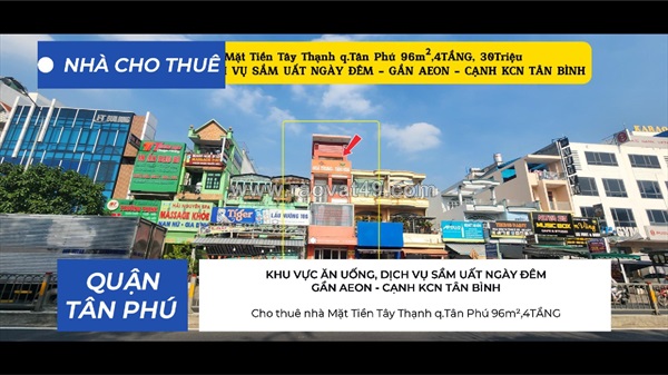 Cho thuê nhà mặt tiền tây thạnh q.tân phú 96m²,4tầng, 30triệu- gần aeon