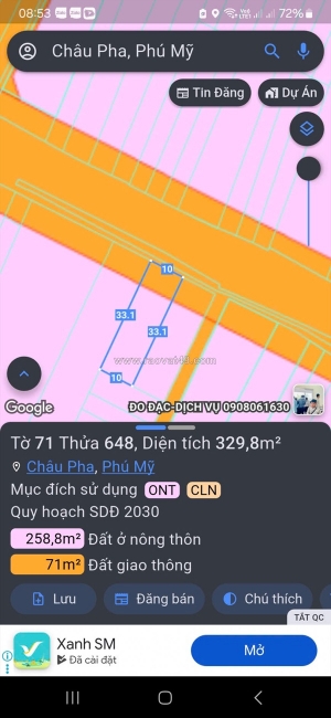 Chủ cần bán 3 lô mặt tiền châupha bà rịa giá đầu tư