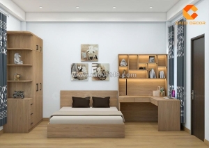 Combo phòng ngủ gỗ công nghiệp màu vân gỗ hiện đại