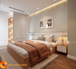 Combo phòng ngủ gỗ hiện đại, tông trắng phối be thanh lịch