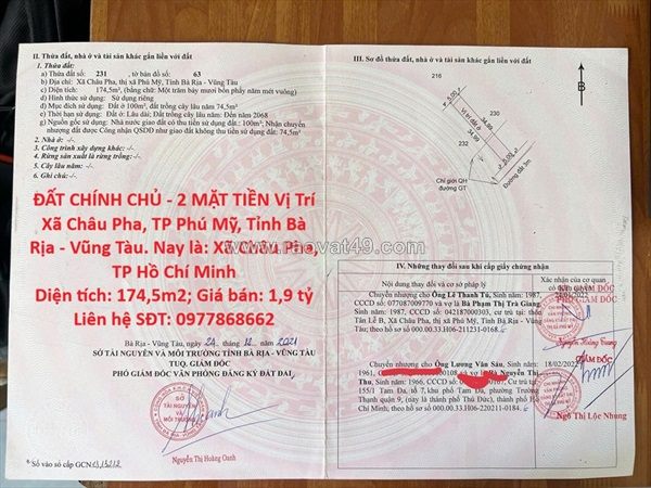 Đất chính chủ - 2 mặt tiền vị trí xã châu pha, tp phú mỹ, tỉnh bà rịa - vũng tàu
