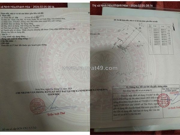 Đất chính chủ - mặt tiền thôn tân mỹ, xã ninh xuân, tx ninh hoà, tỉnh khánh hoà