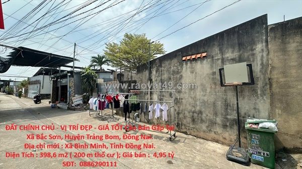 Đất chính chủ - vị trí đẹp - giá tốt cần bán gấp tại xã bắc sơn, huyện trảng