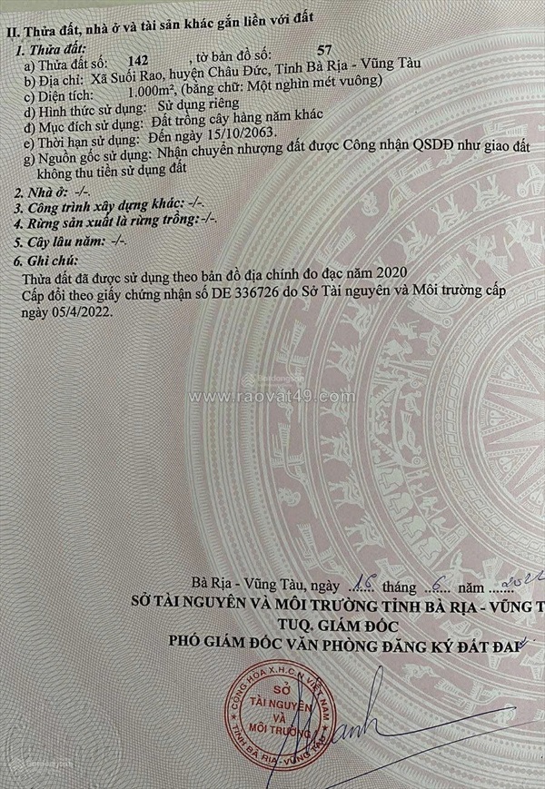 Đất đẹp - chính chủ cần bán vị trí xã suối rao, huyện châu đức, bà rịa vũng tàu